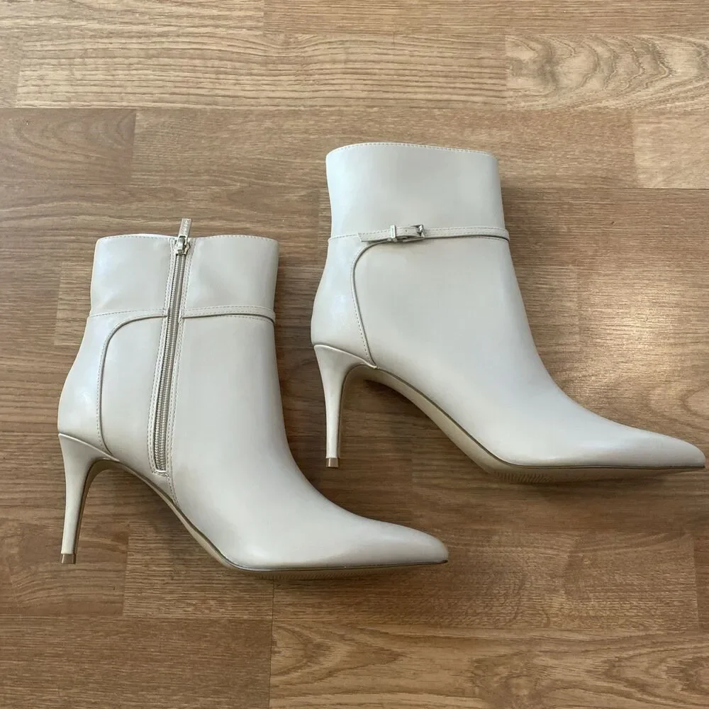 Calvin Klein Women’s Vivera Buckle Strap Stiletto Dress Booties Ivory 10M NIB - Picture 7 of 10